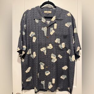 Men’s Tommy Bahama Silk Button Down Short Sleeve Shirt Dominoes